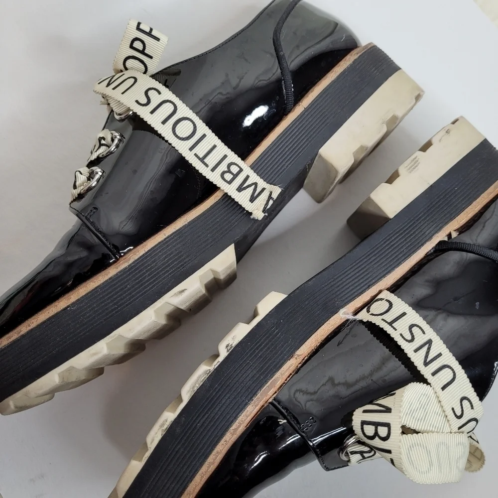 Zara Black Patten Leather Stack Shoes